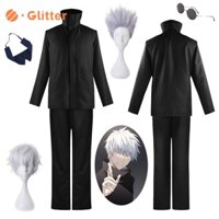 Anime Jujutsu Kaisen Gojo Satoru Trang Phục Hóa Trang Cho Người Lớn Nam Màu Xanh Đen Quần Tóc Giả Miếng Dán Mắt Kính Vòng Cổ Nhẫn Phù Hợp Với Nữ Ninja Đồng Phục Carnival Đảng Trọn Bộ