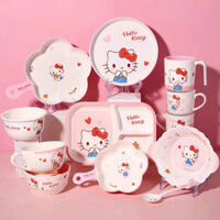Anime Phong Cách hellokitty Trẻ Em Bộ Đồ Ăn Dễ Thương Cốc Nước Cho Bé Bộ Đĩa Ăn Hộ Gia Đình Bát Cơm Thìa
