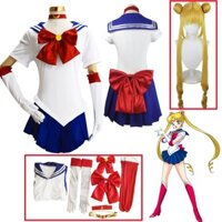 Anime Thủy Thủ Mặt Trăng cosplay Trang Phục tsukino usagi Đồng Phục Đầm Trang Phục cosplay Tóc Giả Vàng halloween carnivl Đảng Phụ Nữ Trẻ Em