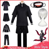 Anime Tokyo Ghoul Ken Kaneki Trang Phục Hóa Trang Cho Người Lớn Nam Da Đen Áo Khoác Quần Mặt nạ Tóc Giả Halloween Đồng Phục Trang Phục