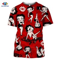 Anime Tượng Tự Do Betty Boop Áo Thun Hoạt Hình Chữ Cái Áo Nữ Áo Nữ Hồng Ngộ nghĩnh Tee Nam Áo Thun Homme H51