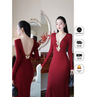 ANIMO FASHION - Đầm body ôm tay dài khoét lưng cách điệu mặc được hai mặt sang trọng thanh lịch - Kèm tag buff