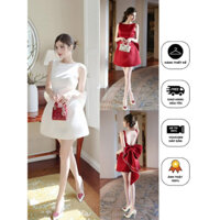 [ANIMO FASHION] Đầm dáng A hở lưng đính nơ to viền ngọc sang trọng