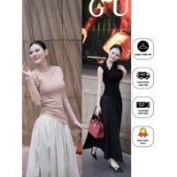 ANIMO FASHION - Set áo thun cổ chéo hoa cài chân váy dài nhẹ nhàng siêu xinh