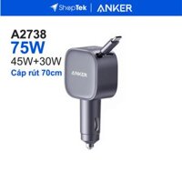 ANKER Nano Car Charger 75W - A2738 | Tẩu sạc nhanh xe hơi tích hợp cáp TypeC rút gọn 70cm