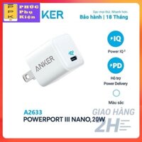 [ANKERVN ] Củ Sạc Nhanh Siêu Nhỏ 20W Anker PowerPort III Nano - A2633 - USB Type C - Power IQ 3.0 PPK