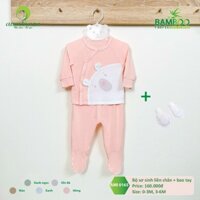 ANMINAZA - Set bộ liền chân kèm bao tay cho bé 0-6m