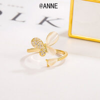 [Anne] Bướm Mở Nhẫn Nữ Tính Khí Thời Trang Hoa Opal Niche Thiết Kế Chỉ Số Nhẫn Ngón Tay Đơn Giản