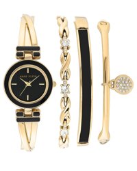 Anne Klein Women's Bangle Watch and Swarovski Crystal Accented Bracelet Set