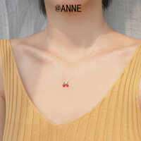 [Anne] Silversmith Làm trắng da Sweet Cherry Mặt dây chuyền nhỏ dễ thương S925 Vòng cổ mạ bạc Phụ kiện xương đòn Quà tặng Nữ