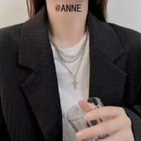 [Anne] Thiết kế thích hợp Vòng cổ thêu chữ thập ngọc trai nhiều lớp dành cho nam nữ Phụ kiện Hip Hop