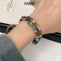 [Anne] Vòng tay bện đính cườm gốm phong cách Trung Quốc mới dành cho nam nữ Retro Niche Vòng tay dây rút phong cách Bohemian Trang sức phù hợp