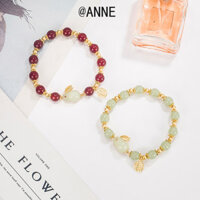 [Anne] Vòng tay thỏ ngọc bích Hetian Bé gái Thiết kế thích hợp mùa hè Thỏ Vòng tay màu đỏ Hạt