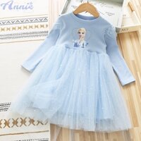 Annie Đầm Công Chúa elsa Tay Dài Vải cotton Phối Lưới Dễ Thương Cho Bé Gái