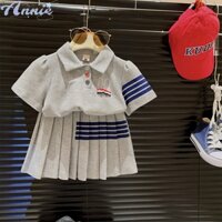 Annie Set Áo Thun Polo Ngắn Tay Sọc Ngang + Chân Váy Xòe Thời Trang Dành Cho Bé Gái