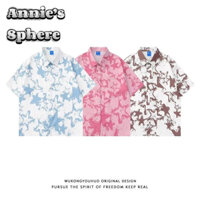 Annies Sphere Mùa Hè In Hình Ngôi Sao Màu Hồng Áo Sơ Mi Hoa Tay Ngắn Nam Hợp Thời Trang Thương Hiệu Đường Phố Rời Đa Năng Áo Sơ Mi Cặp Đôi