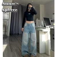Annie’s Sphere Quần nam đường phố Mỹ đau khổ quần jean ống rộng màu xanh nhạt nam