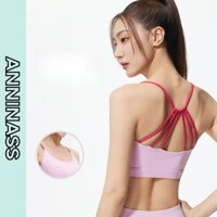 Anninass Quần Lót Thể Thao Áo Ngực Yoga Vai Mỏng Chống Sốc Chạy Bộ Áo Ngực