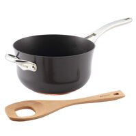 Anolon Nouvelle Copper Hard Anodized Nonstick Sauce Pan/Saucepan/Risotto Pan with Spoon Set, 4 Quart, Gray