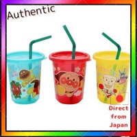 Anpanman Polypropylene Straw Cup 3-Pack Set (Assorted Colors)