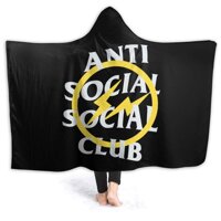 Anti Social Club Hoodie Blanket Wearable Cozy Plush Throw Blankets for Couch Blanket Soft Hooded Poncho Microfiber Bedding for Women Men Baby Kids