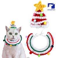 Antyfron Giáng Sinh Trang Phục Thú Cưng Tay Cổ Áo Và Mũ Bộ Dệt Kim Chó Con Cổ Khăn Santa Nón Cosplay Chống Đỡ Cho Giáng Sinh Năm Mới Đảng