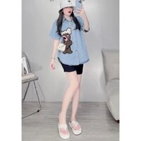 ANU401 - ÁO SƠ MI BÒ XANH NỮ HÌNH GẤU