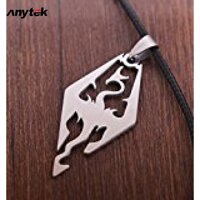 ANYTEK The Elder Scrolls Skyrim Dragon Logo Pendant Stainless Steel Free Black Rope Chain