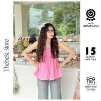 Áo 2 Dây Bèo Nhún Buộc Nơ Xẻ Trước Duyên Dáng THEBEST LAD021