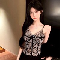 Áo 2 dây corset ren nhung cao cấp có đệm nữ tính 2258 Women Top