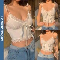 Áo 2 Dây Cột Nơ Dáng Bra Phối Ren Thời Trang Quyến Rũ Áo Hai Dây CropTop Ôm Body Buộc Nơ Gợi Cảm 633