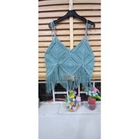 Áo 2 dây croptop móc ghép ô vuông handmade