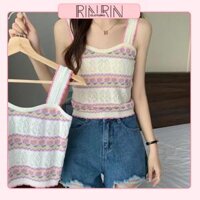 Áo 2 dây dệt kim mỏng croptop sát nách kiểu Hàn Quốc màu be và trắng