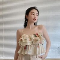 Áo 2 dây hoa xoè, áo nữ body không mút hoa peplum - Alice Store