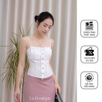Áo 2 dây kiểu La Boutique phối cúc kiểu gỗ đính nơ vải tơ cao cấp mùa Hè-A008