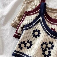 Áo 2 dây len đan móc hoa cúc viền ren cực xinh