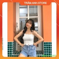 ÁO 2 DÂY NHÚN BÈO BUỘC NƠ ULZZANG ĐEN TRẮNG TÍM NÂU - ÁO CROPTOP HAI DÂY THẮT NƠ HOT 👗 👑