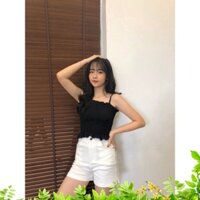 ÁO 2 DÂY NHÚN BÈO BUỘC NƠ ULZZANG ĐEN TRẮNG TÍM NÂU - ÁO CROPTOP HAI DÂY THẮT NƠ HOT - Lisa.m.Store