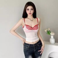 Áo 2 Dây Nữ Thun Lưới Kèm Bra Caro PinkLotus Store Phong Cách Mùa Hè A51138