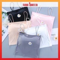 Áo 2 dây nữ Tina Queen hình hoa cúc không đường may, co giãn mềm mại