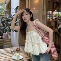 Áo 2 dây tầng bèo lệch kiểu trơn basic DELIZ dành cho nữ phong cách nhẹ nhàng tiểu thư ChouChou