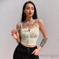 Áo 2 dây thiết kế đục lỗ in họa tiết hoa thời trang mùa hè quyến rũ cho nữ