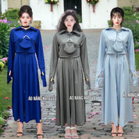 ÁO 2 LỚP CROPTOP VÁY CHOÀNG DÀI TOÀN THÂN vải thông hơi chống nắng loại 1.( thân 2 lớp , váy không xẻ sau)