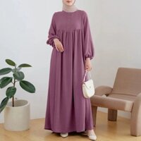 Áo Abaya Hồi giáo Xuân Hè Dài Rộng Thoải mái Tay phồng Màu sắc đồng nhất Nút gỗ YSDN