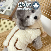 Áo ấm cho chó mèo, áo gile lông cừu kèm khăn quàng cổ đáng yêu cho chó mèo HALAU Petshop OD290.