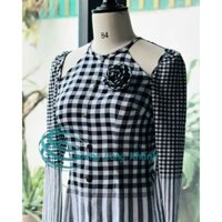 Áo bà ba cổ yếm phối khăn rằn sọc lớn nhỏ(ko kèm quần) tặng quai nón lá