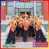 Áo bà ba phối 2 màu cam, áo nông dân biểu diễn