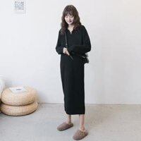 Áo bà bầu mùa xuân và mùa thu thời trang Hàn Quốc đơn giản Váy cổ chữ V dệt kim rộng cỡ lớn áo dài mùa xuân thủy triều - Áo thai sản
