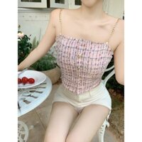 Áo ba lỗ áo hai dây mặc bên trong tinh khiết mong muốn phối bên trong họa tiết thêu ca rô cảm giác Dây Xích đẹp đệm ngực áo mặc bên ngoài
