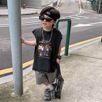 Áo ba lỗ cho bé trai, áo sát nách in hình hoạt hình dễ thương cho trẻ em 2024 phong cách Hàn Quốc, áo phông cho bé